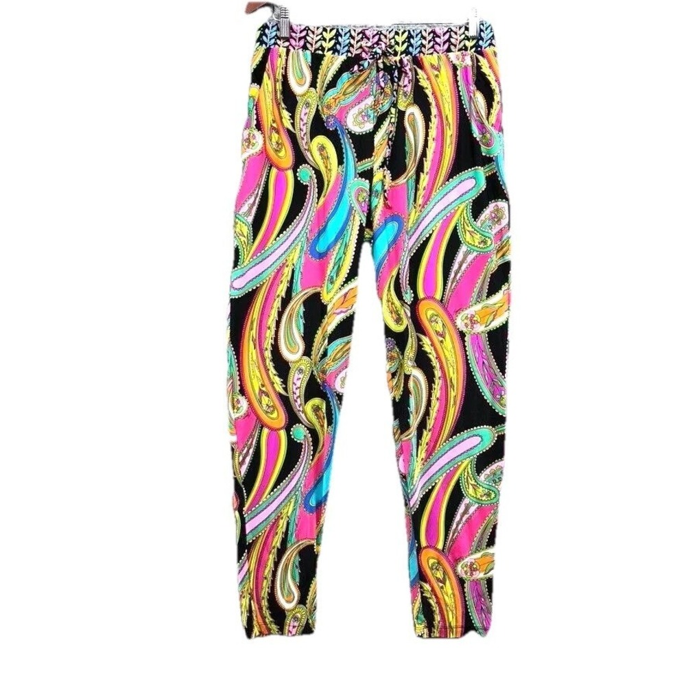 Trina Turk Pants Womens Large Bright Paisley Pull On Beach Resort Comfort Lounge